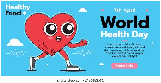 World Health Day background. Happy World Health Day Celebration. heart and stethoscope. April 7. Vector illustration design for Poster, Banner, Flyer, Greeting, Card, Post, Cover, Awareness campaign.