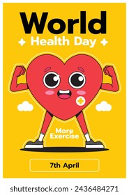 World Health Day background. Happy World Health Day Celebration. heart and stethoscope. April 7. Vector illustration design for Poster, Banner, Flyer, Greeting, Card, Post, Cover, Awareness campaign.