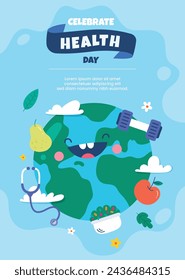 World Health Day background. Happy World Health Day Celebration. heart and stethoscope. April 7. Vector illustration design for Poster, Banner, Flyer, Greeting, Card, Post, Cover, Awareness campaign.