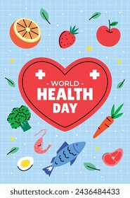 World Health Day background. Happy World Health Day Celebration. heart and stethoscope. April 7. Vector illustration design for Poster, Banner, Flyer, Greeting, Card, Post, Cover, Awareness campaign.