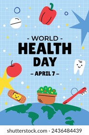 World Health Day background. Happy World Health Day Celebration. heart and stethoscope. April 7. Vector illustration design for Poster, Banner, Flyer, Greeting, Card, Post, Cover, Awareness campaign.