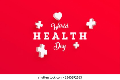 World health day banner design with 3D abstract elements. Creative art for ad, web, print, social media, cover, page.