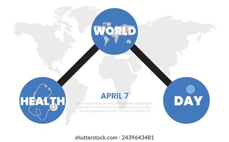 World Health Day banner with stethoscope and world map. Vector illustration.
