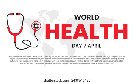 World Health Day banner with stethoscope and world map. Vector illustration.