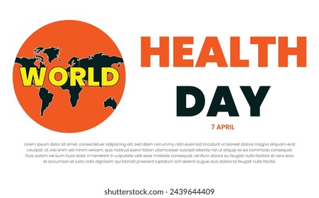 World Health Day banner with stethoscope and world map. Vector illustration.