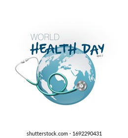 World Health Day Campaign With Realistic Medical Stethoscope On Earth. EPS10 Vector