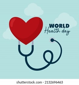 world health day cartel with stethoscope and heart