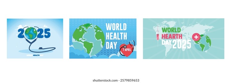 World Health Day. Celebrated every April 7. World health day. Public awareness around the world about health.World Health Day concept. Set flat vector illustration.