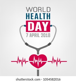 World Health Day Concept. 7 April 2018. Medicine And Healthcare Image. Editable Vector Illustration In Red, Blue And Grey Colors Isolated On A White Background.