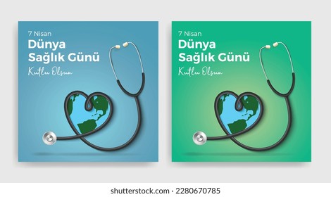 World health day concept. 7 April. Medicine and healthcare concept. 7 Nisan Dünya Sağlık Günü (7 April, World health day) social media concept vector illustration.