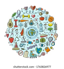 World health day. Concept art with healty lifestyle for your design. Vector illustration