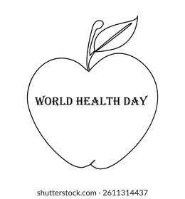 World health Day concept Continuous one line drawing happy girl eating apple fruit 