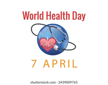 World health day concept with dna and globe inside a heart,
World health day illustration in paper style,Gradient world health day background.