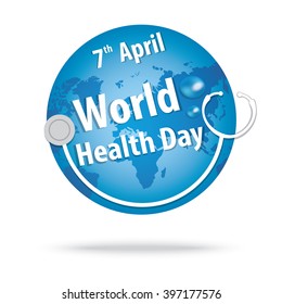 world health day. concept with the earth and stethoscopes smile