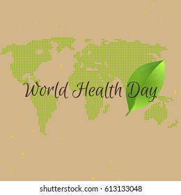 World health day concept with green map . Advertisement of  healty lifestyle. People healthcare.