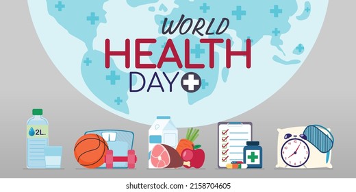 World Health day concept. Healthcare, health protection on global international event in april Flat vector illustration design 