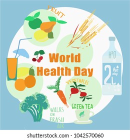 World health day concept with healty lifestyle background. Vector illustration.