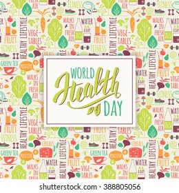 World health day concept with healty lifestyle background. Vector illustration.