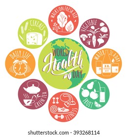 World health day concept with healty lifestyle illustration.