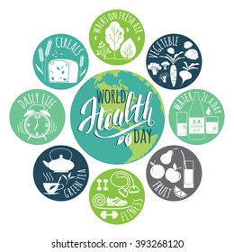 World health day concept with healty lifestyle illustration.