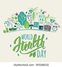 World health day concept with healty lifestyle illustration.