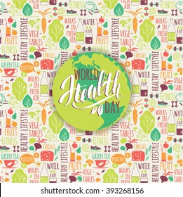 World health day concept with healty lifestyle background. Vector illustration.