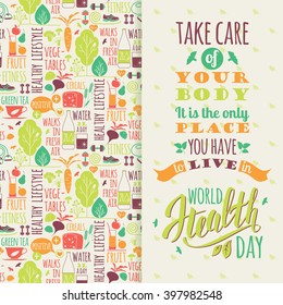 World health day concept with healty lifestyle background. Vector illustration.