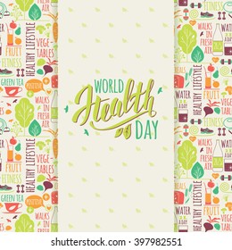 World health day concept with healty lifestyle background. Vector illustration.