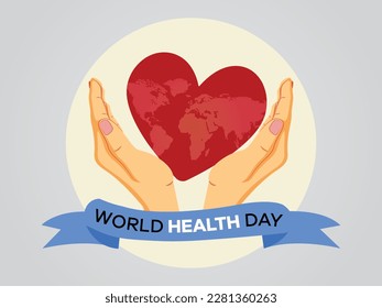 World health day concept. A heart with a world map holding in hand. vector design