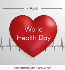 World health day concept with heart beats white colorful medical vector background