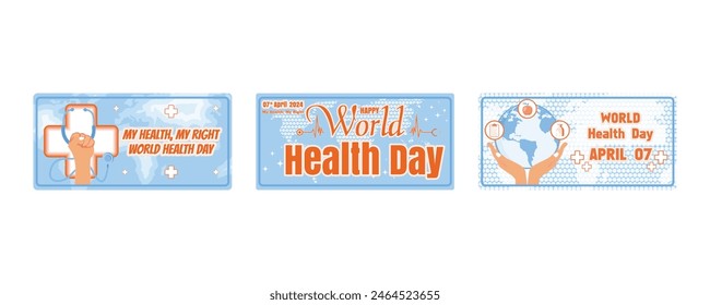 World Health Day concept. World health day with medical stethoscope. World Health Day is a global health awareness day celebrated every year on 7th April. Set flat vector modern illustration 