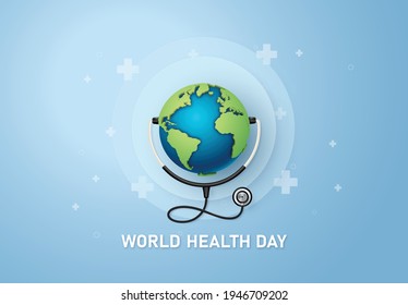 World Health Day concept ,paper art and digital craft style.