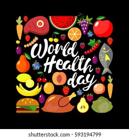 World health day concept. Square banner. Vector illustration. Flat.