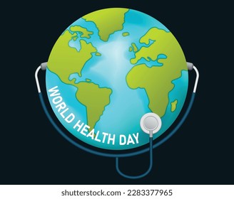 World health day concept, Stethoscope and globe. Graphic vector