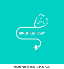 World Health Day Concept. Stethoscope Icon On Green Background. Vector Illustration. EPS 8.