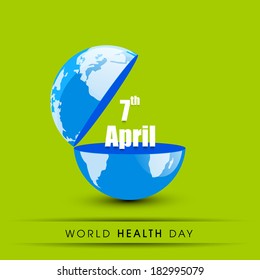 World health day concept with text 7th April coming out from a globe on green background.  