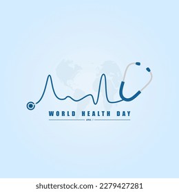 Día Mundial de la Salud. Diseño de texto de concepto del Día Mundial de la Salud con estetoscopio médico.