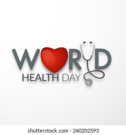 world health day concept text design with doctor stethoscope.