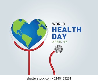 World Health Day Concept Vector Illustration. Heart And Stethoscope Design For Health Day. Global Health Care And Coronavirus  Concept. World Day For Safety And Health At Work.