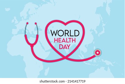World Health Day Concept Vector Illustration with globe and heart doctor stethoscope concept Background text Poster design template