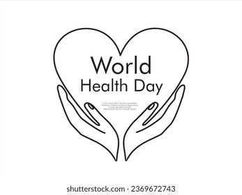 World health day. Continuous one line drawing of heart and hands on white background.