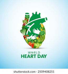 World Health Day creative concept unique banner poster social media web design. Heart with vegetable design for health day. Global health care concept. My Health My Right, aware of heart