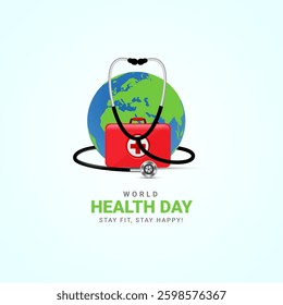 World Health Day creative logo design thematic Banner poster backdrop flyer template illustration, Stay Healthy, My health my right, World Health Day, Global health care concept