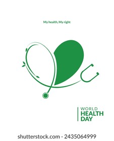 World Health Day, Health Day creative, stethoscope with love shape, heart, family, natural, stethoscope heart shape, vector illustration. 