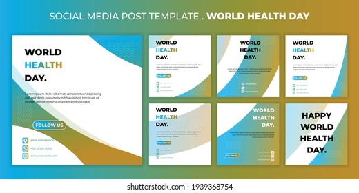 World health day design with Social media post template. set of social media post template with geometric blue and yellow design. good template for web banner or online advertising design.