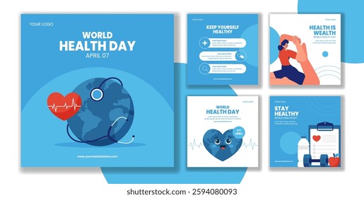 World Health Day Digital Social Media Post Template in Flat Cartoon Style