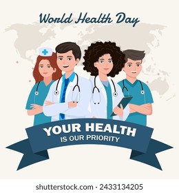 World Health Day with Doctor and Nurse background. vector illustration