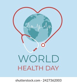 World Health Day. Earth globe and stethoscope. Template for poster, social media, banner, card. Vector illustration