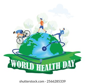 World Health Day Featuring Physical Activities on Globe. Flat vetor modern illustration 