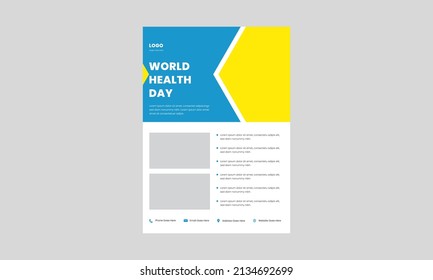 world health day flyer design template. 7 April world health day poster design. healthy life world health day flyer design.